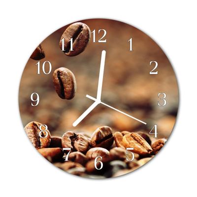 Glass Kitchen Clock Coffee beans food and drinks brown