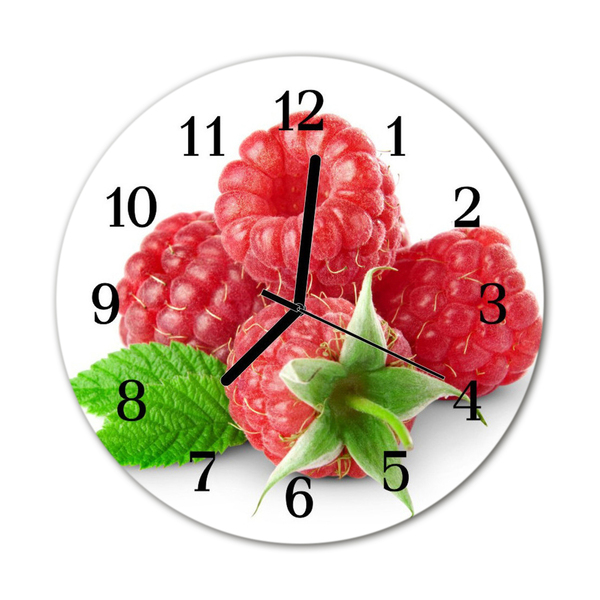 Glass Kitchen Clock Raspberries fruit pink