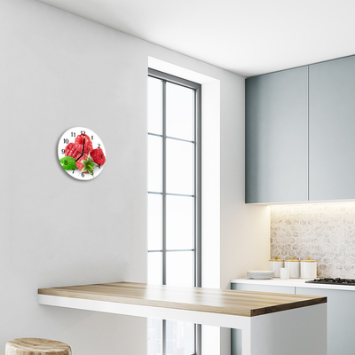 Glass Kitchen Clock Raspberries fruit pink