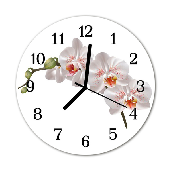 Glass Kitchen Clock Orchid flowers white