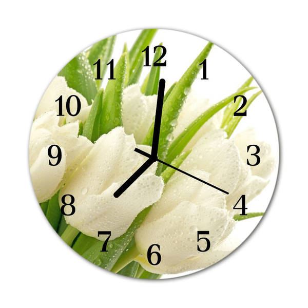 Glass Kitchen Clock Tulips plants white