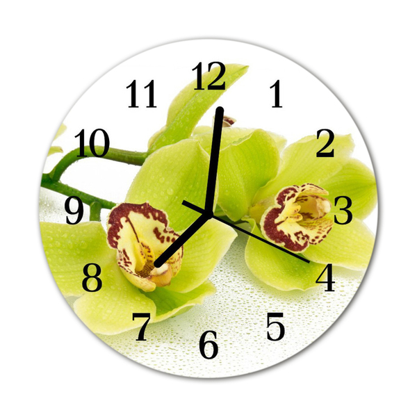 Glass Kitchen Clock Orchid flowers green