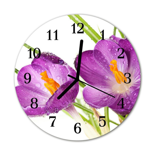 Glass Kitchen Clock Crocuses crocuses purple