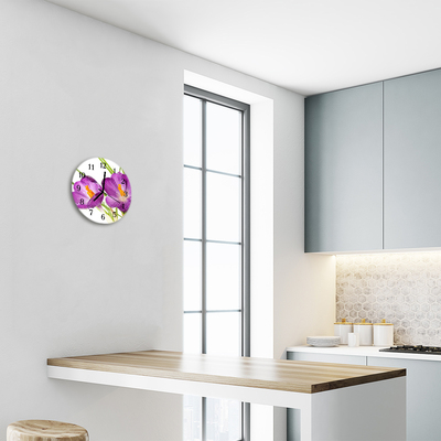 Glass Kitchen Clock Crocuses crocuses purple