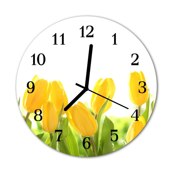 Glass Kitchen Clock Tulips plants yellow