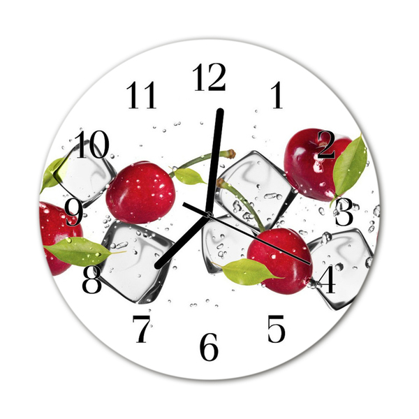 Glass Kitchen Clock Cherries ice cream cherries ice red