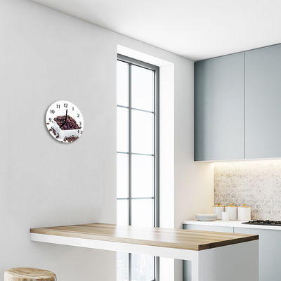 Glass Kitchen Clock Coffee beans food and drinks brown