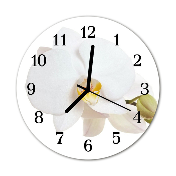 Glass Kitchen Clock Orchid flowers white