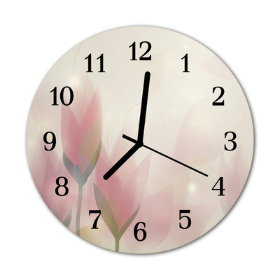 Glass Wall Clock Flowers flowers pink