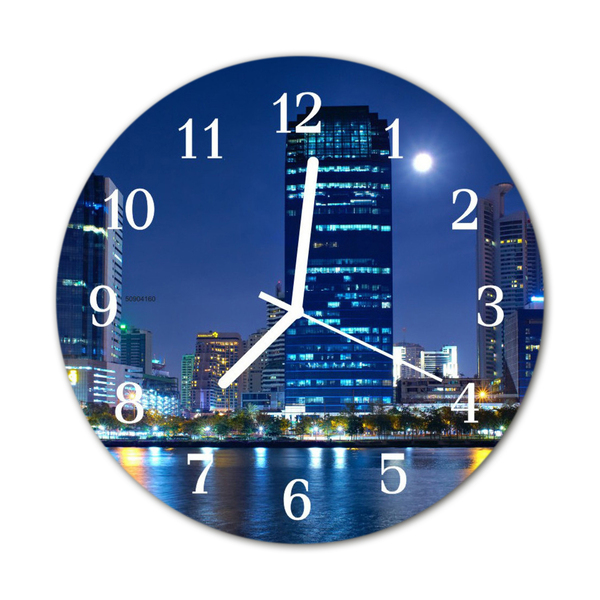 Glass Wall Clock City night city night blue