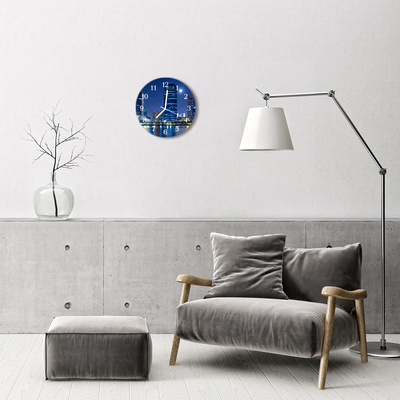 Glass Wall Clock City night city night blue