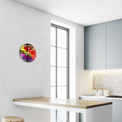 Glass Wall Clock Brick architecture multi-coloured