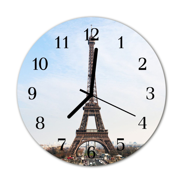 Glass Wall Clock Eiffel tower architecture brown