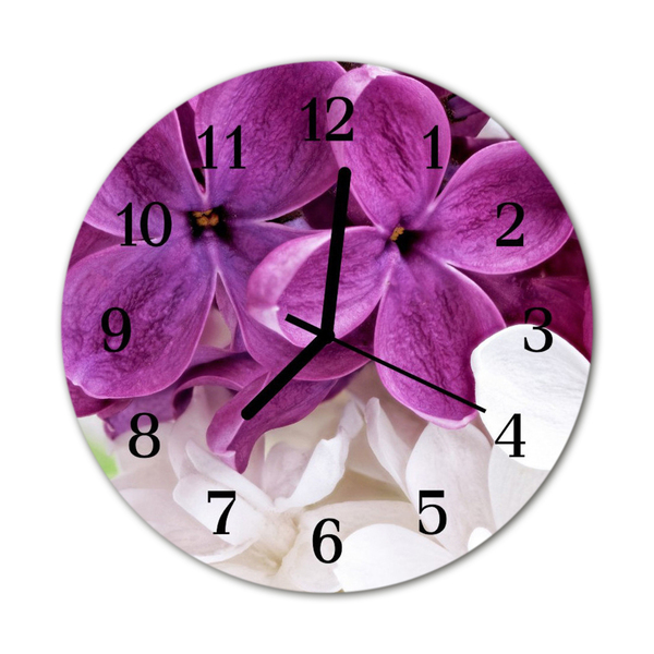 Glass Wall Clock Flowers flowers purple