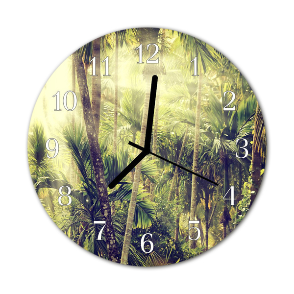 Glass Wall Clock Palm trees plants green