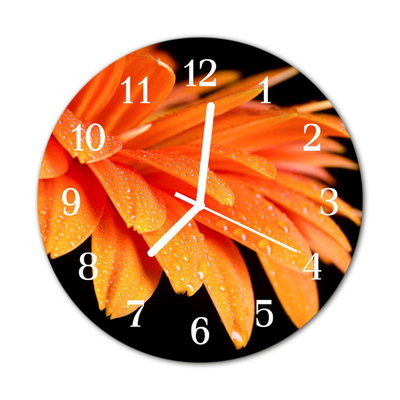 Glass Wall Clock Gerbera flowers orange