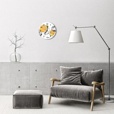 Glass Wall Clock Lemon fruit yellow