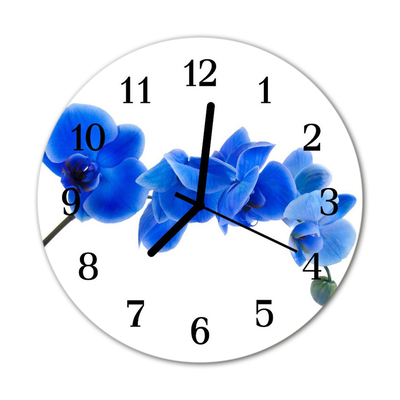 Glass Wall Clock Orchid flowers blue