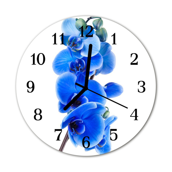 Glass Wall Clock Orchid flowers blue