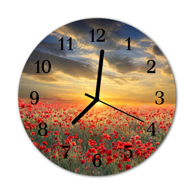 Glass Wall Clock Poppy field nature red