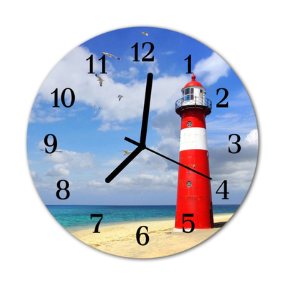 Glass Wall Clock Lighthouse building red