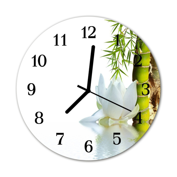 Glass Wall Clock Bamboo bamboo white