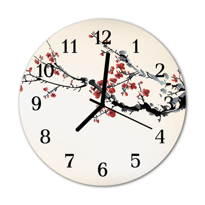 Glass Wall Clock Flowers flowers white