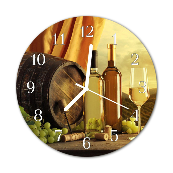 Glass Wall Clock Wine barrel food and drinks multi-coloured