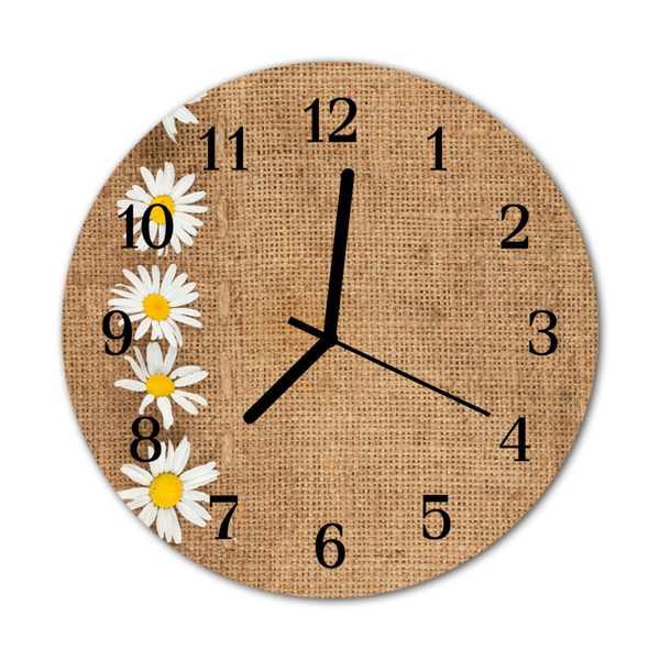 Glass Wall Clock Daisy flowers brown