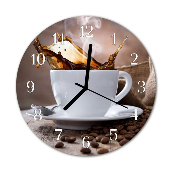 Glass Wall Clock Coffee food and drinks brown