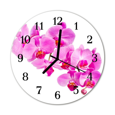 Glass Wall Clock Orchid flowers pink