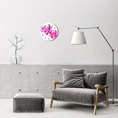 Glass Wall Clock Orchid flowers pink