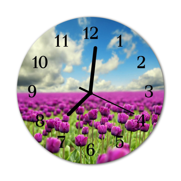 Glass Wall Clock Tulips plants purple