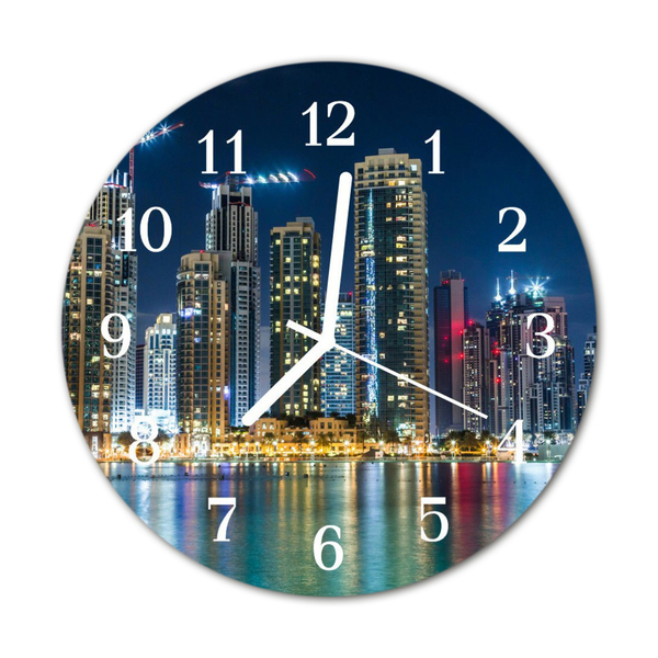 Glass Wall Clock City night city night multi-coloured