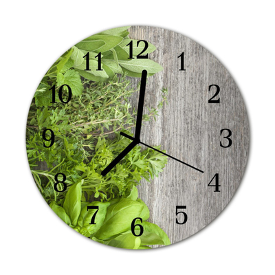 Glass Wall Clock Herbs herbs green