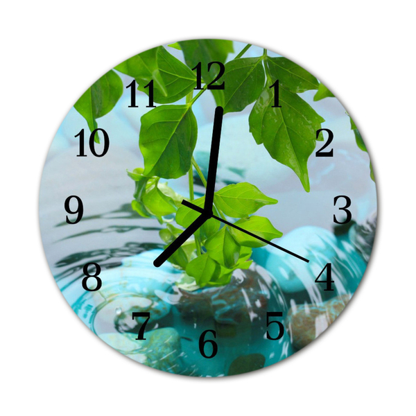 Glass Wall Clock Leaves nature green