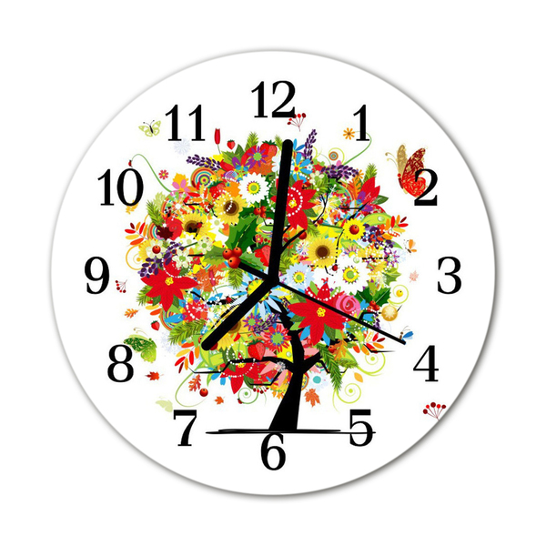 Glass Wall Clock Flowers tree flowers tree multi-coloured