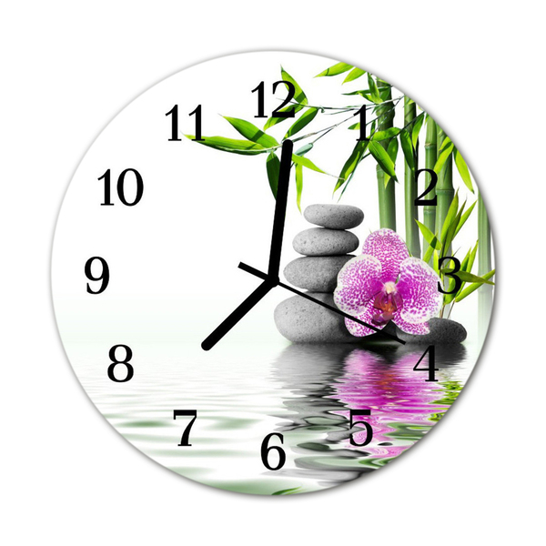 Glass Wall Clock Stones orchid stones flowers multi-coloured