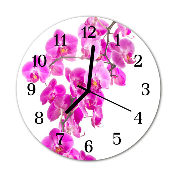 Glass Wall Clock Orchid flowers pink