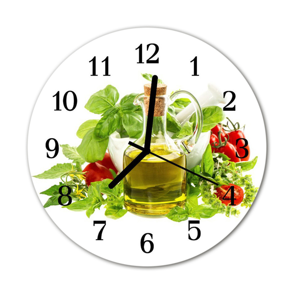 Glass Wall Clock Oil basil food and drinks multi-coloured