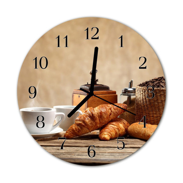 Glass Wall Clock Croissants food and drinks brown