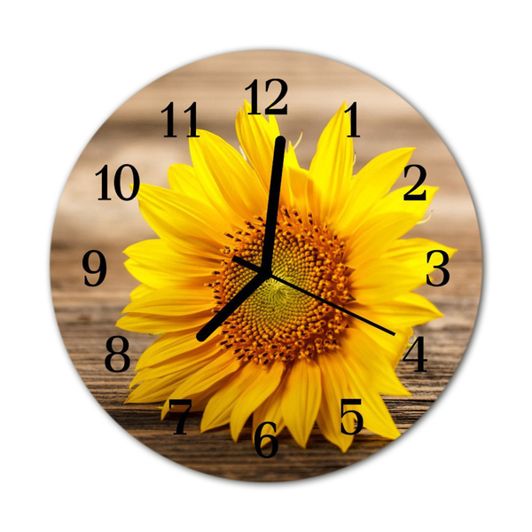 Glass Wall Clock Sunflower nature yellow