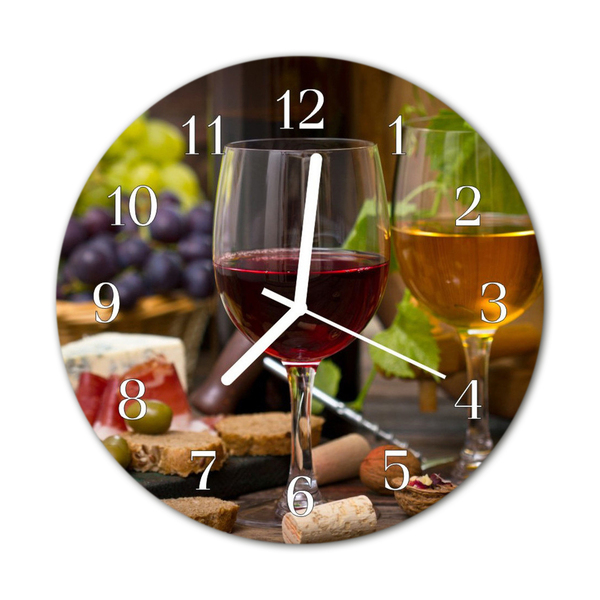 Glass Wall Clock Glasses of wine glasses of food and drinks multi-coloured