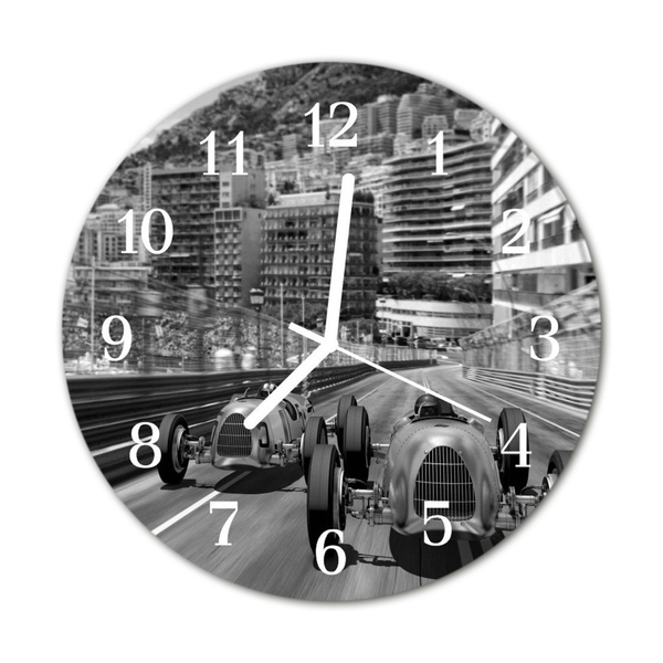 Glass Wall Clock Race car race car grey