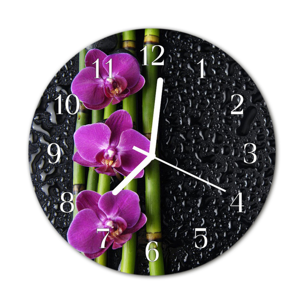 Glass Wall Clock Orchid flowers purple