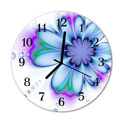 Glass Wall Clock Flower flower blue