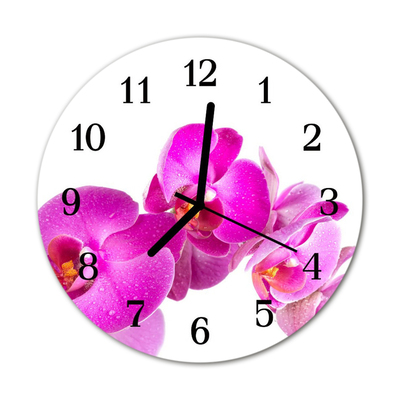 Glass Wall Clock Orchid flowers pink