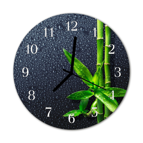 Glass Wall Clock Bamboo drops bamboo nature grey