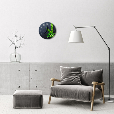 Glass Wall Clock Bamboo drops bamboo nature grey