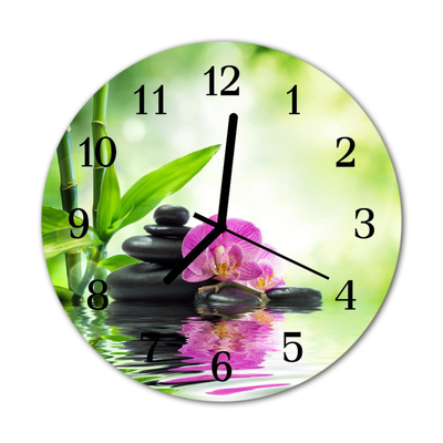 Glass Wall Clock Orchid spa flowers spa green